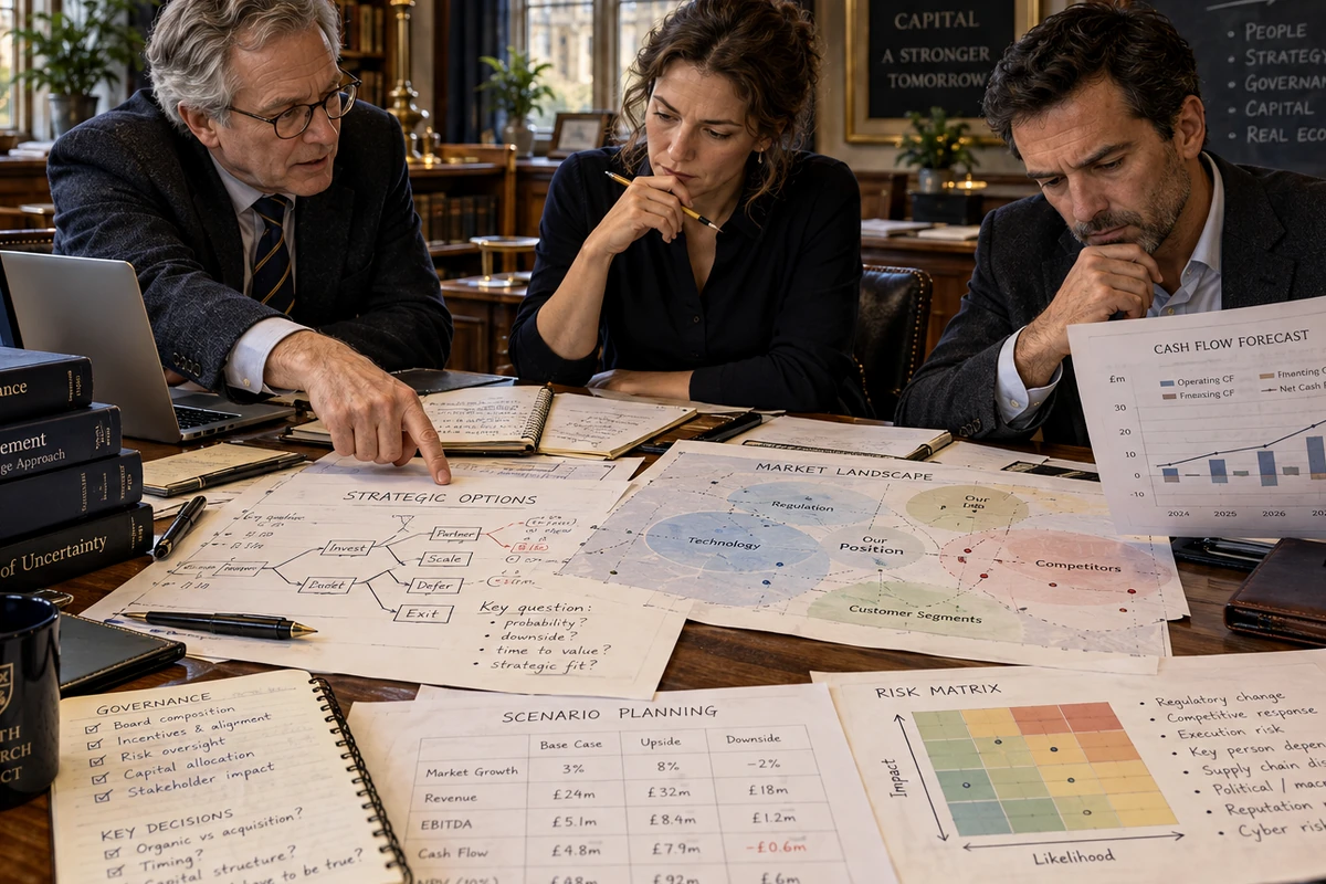 Editorial illustration of practical research activity associated with Corporate Finance & Financial Security; illustrative scene